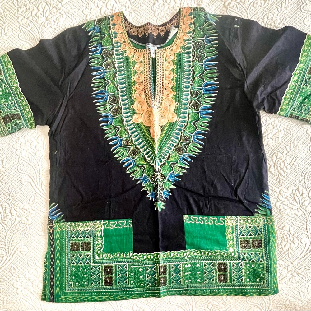 Short Sleeve Shirt Embroidered - East African Kitenge, West African 100% cotton